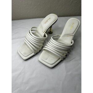 ALDO Harpa Strappy Heeled Mule Women's Size 7 White Leather Slip-on Sandals
